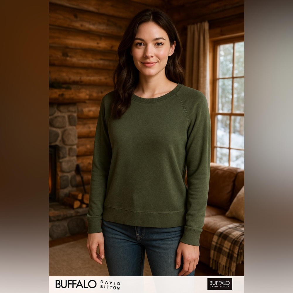 Buffalo David Bitton Soft Green Knit Pullover Top | Cozy Raglan Sweater | Size M